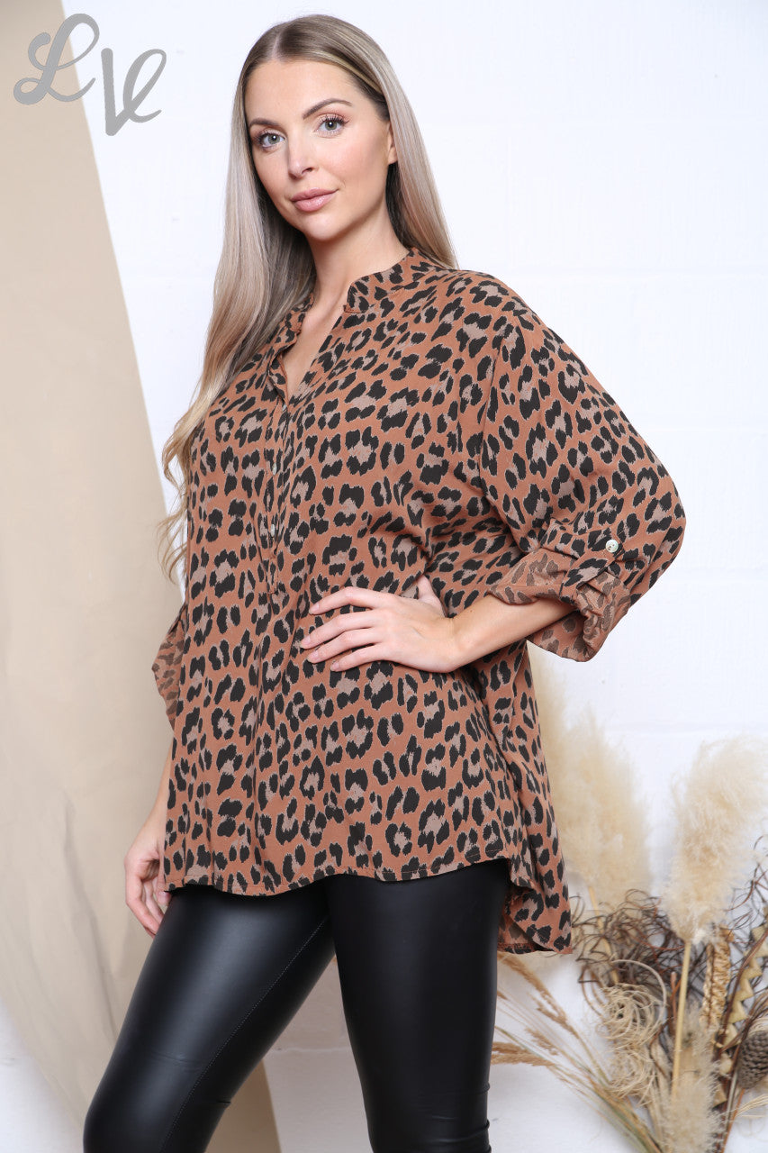 Ladies Leopard Print Shirt Rust Unit Price £11.99