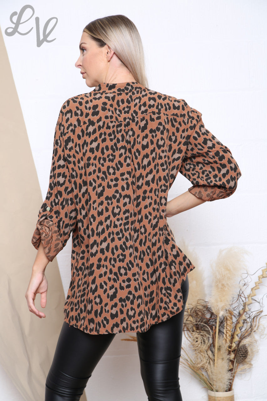 Ladies Leopard Print Shirt Rust Unit Price £11.99