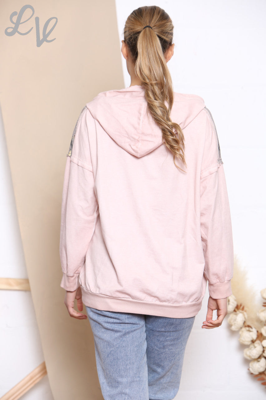 Ladies Camouflage Foil Patchwork Jacket Top Dusty Pink