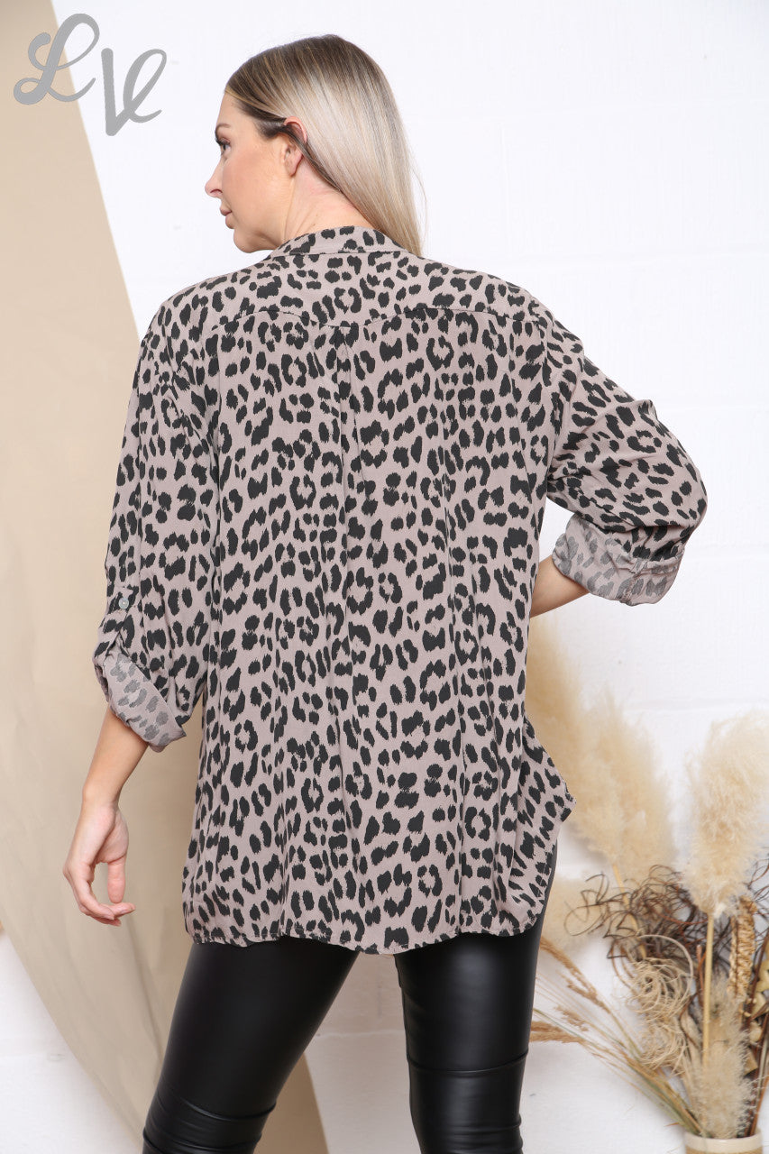 Ladies Leopard Print Shirt Taupe