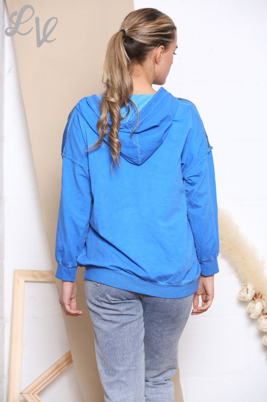 Ladies Camouflage Foil Patchwork Jacket Top Royal Blue