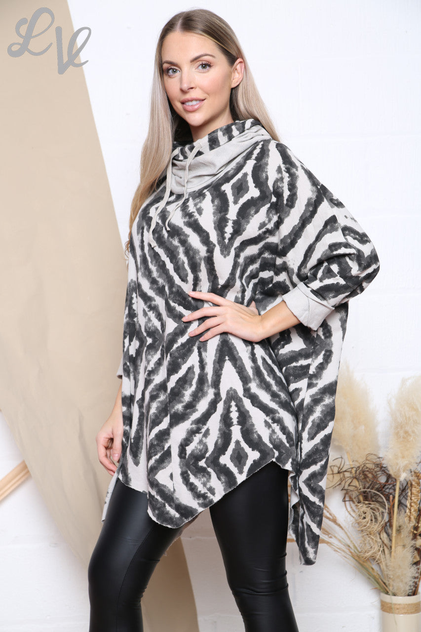 Dames Tuniek Top met geometrische print en col Kraag Steen Stukprijs £12.99