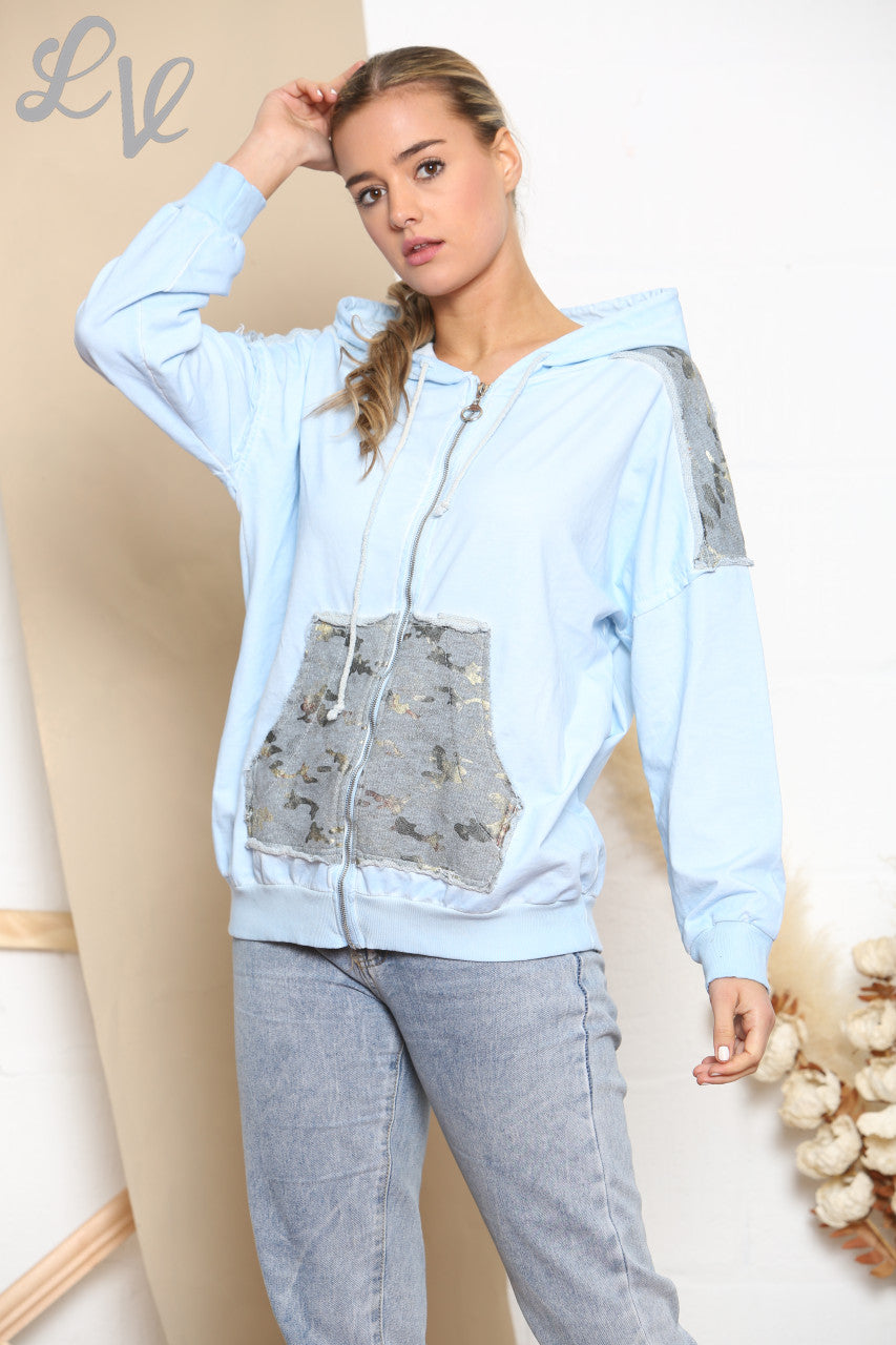 Ladies Camouflage Foil Patchwork Jacket Top Tiffany