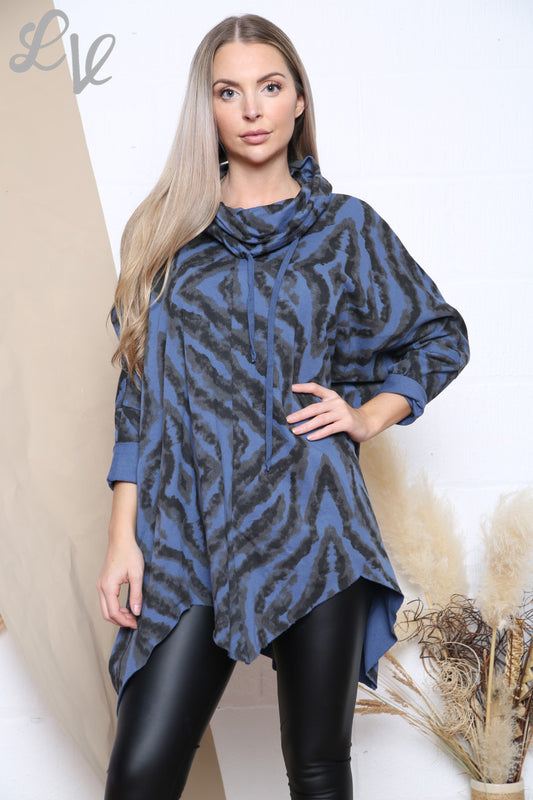 Ladies Geometric Print Cowl Neck Tunic Top Denim Unit Price £12.99