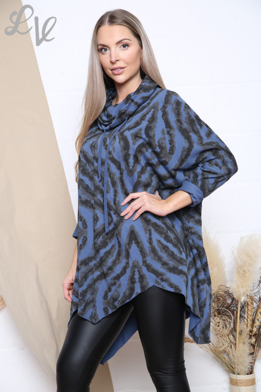 Dames Tuniek Top met Geometrische Print en Watervalkraag Denim Prijs per stuk € 12,99