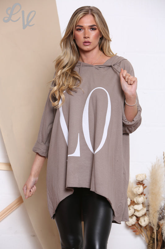Ladies LOVE Hooded Top Taupe Unit Price £8.99