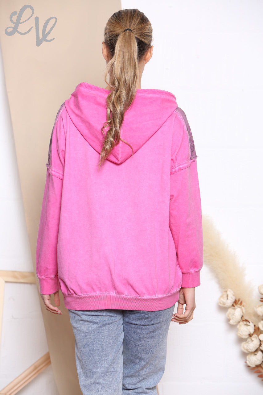 Ladies Camouflage Foil Patchwork Jacket Top Cerise