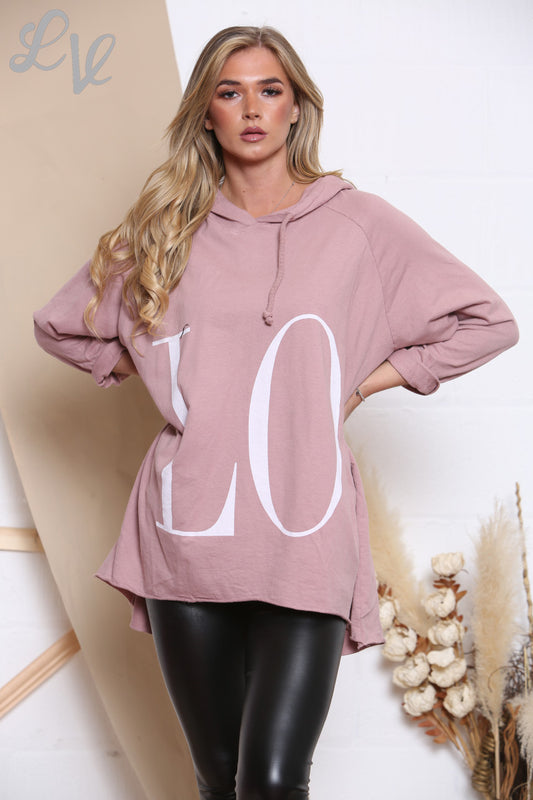 Ladies LOVE Hooded Top Dusty Pink Unit Price £8.99