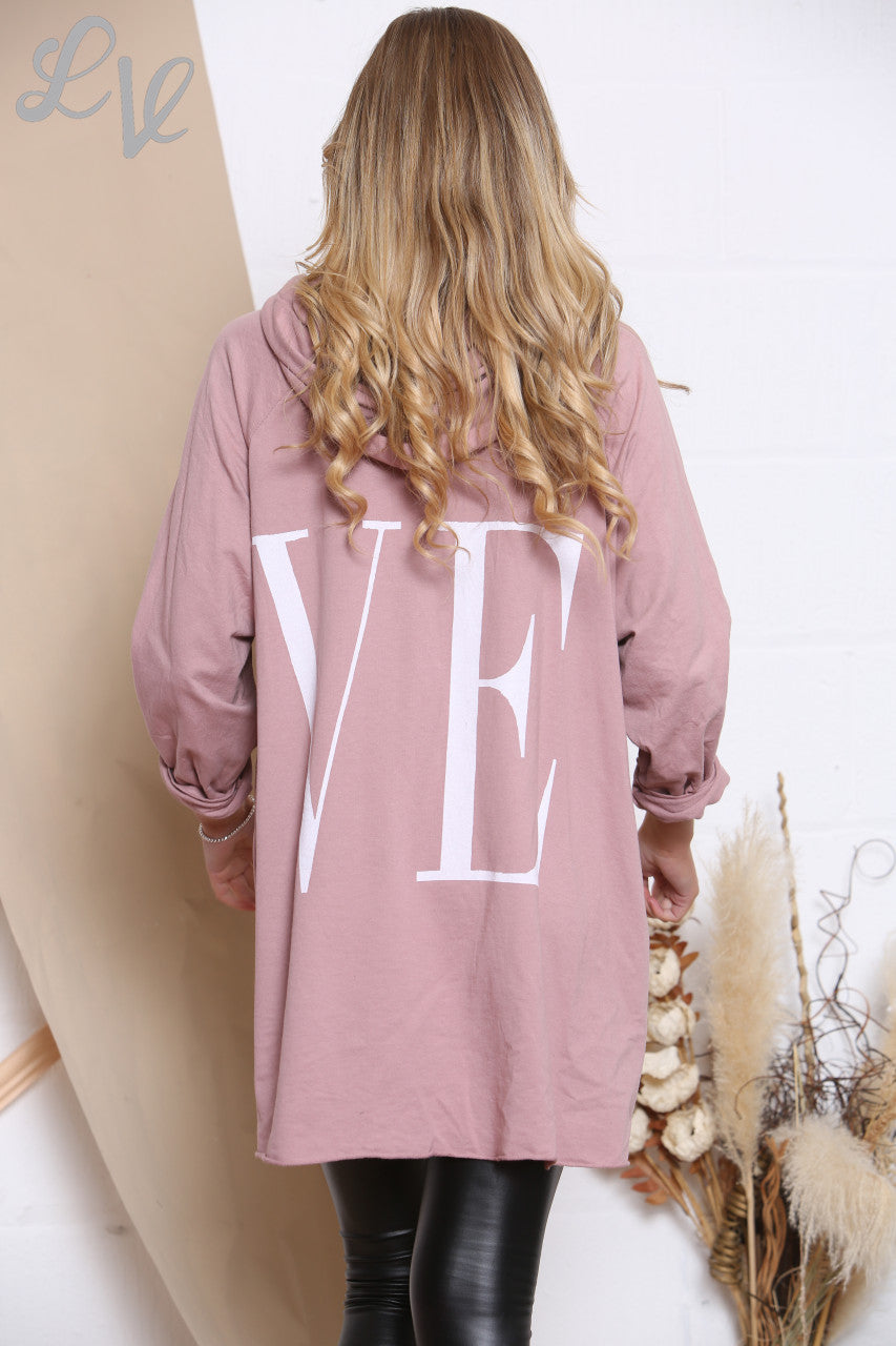 Ladies LOVE Hooded Top Dusty Pink Unit Price £8.99