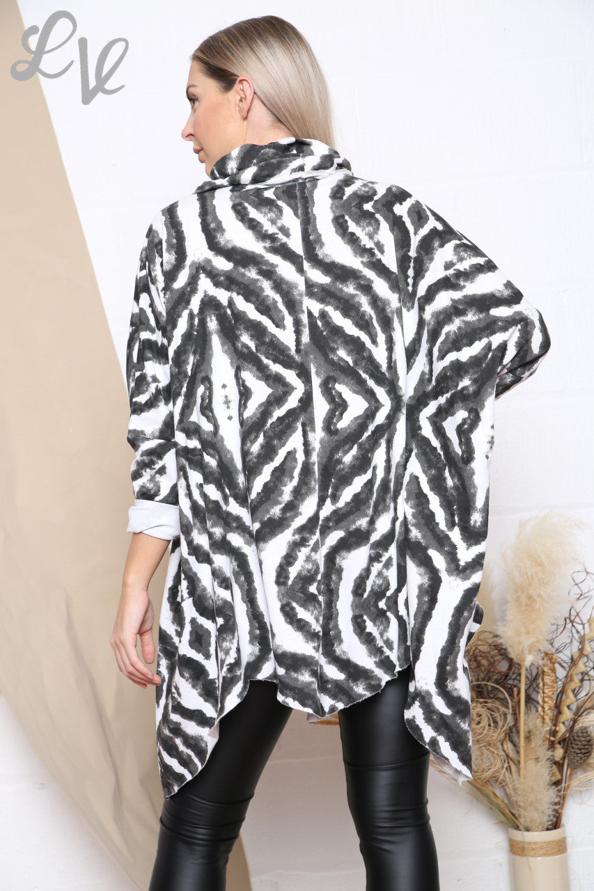 Ladies Geometric Print Cowl Neck Tunic Top White Unit Price £12.99