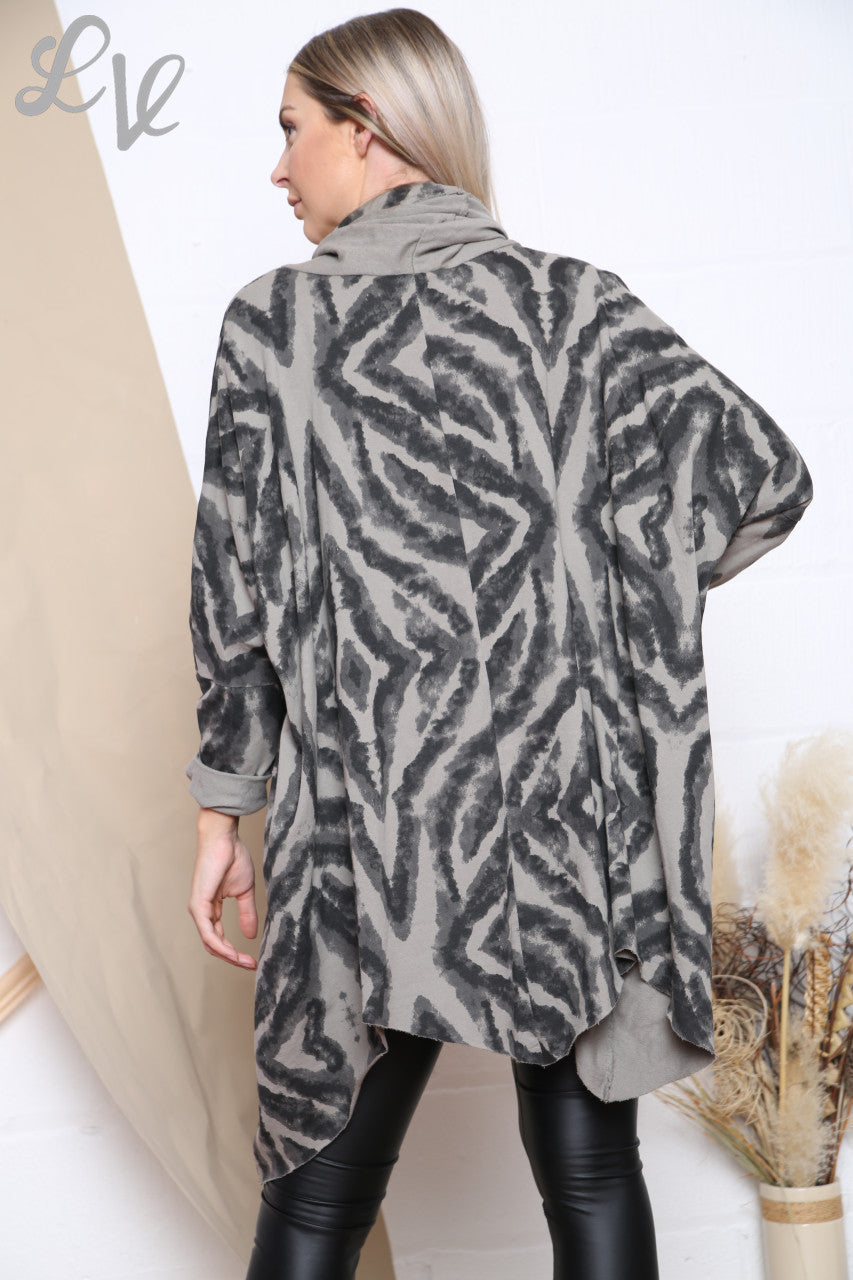 Ladies Geometric Print Cowl Neck Tunic Top Taupe Unit Price £12.99