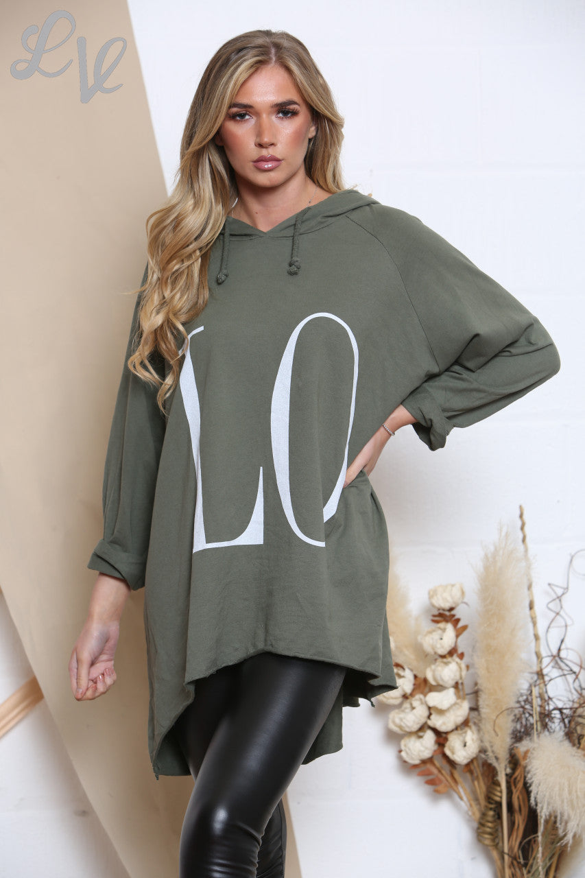 Ladies LOVE Hooded Top Khaki Unit Price £8.99