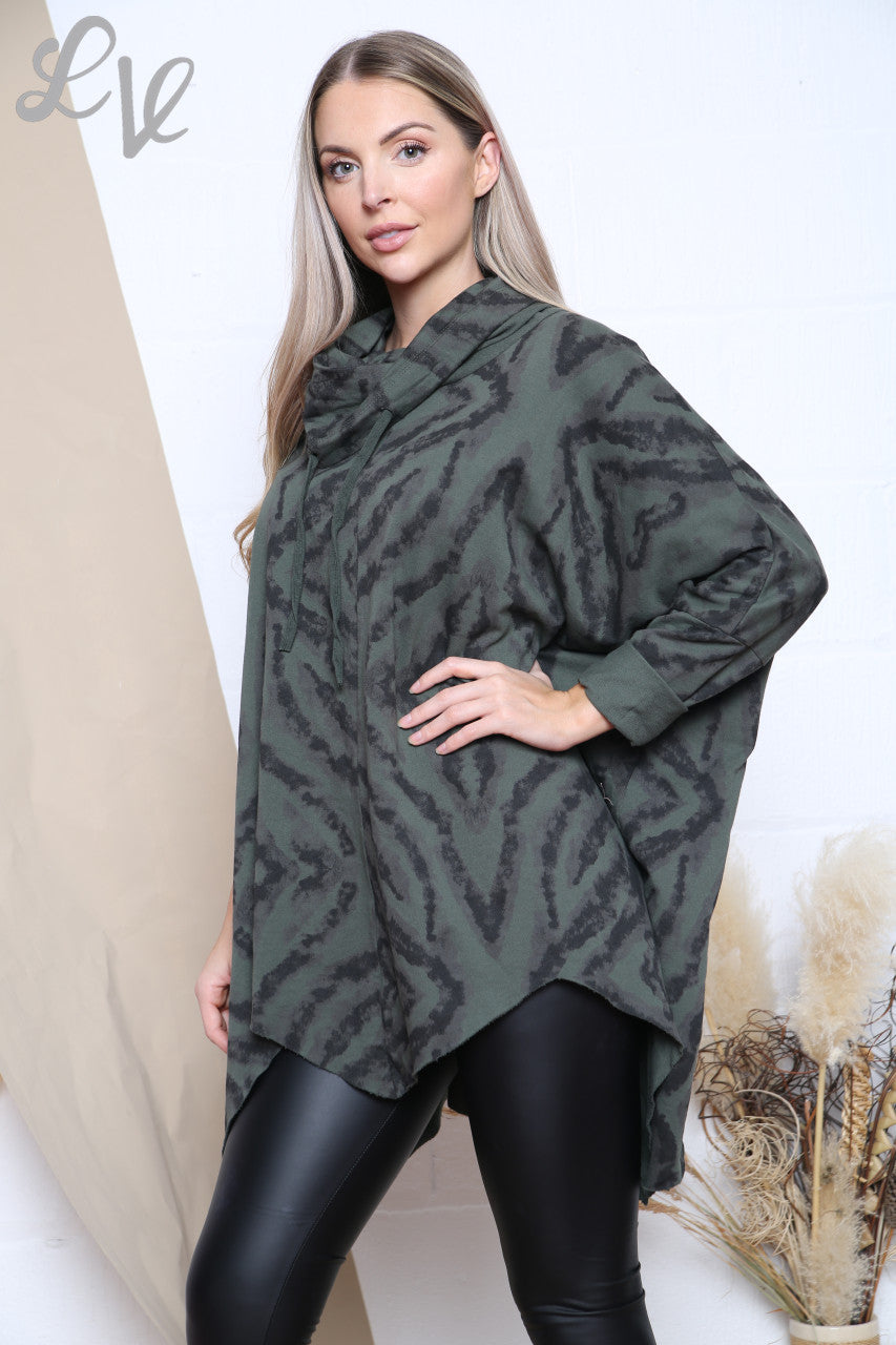 Ladies Geometric Print Cowl Neck Tunic Top Khaki Unit Price £12.99