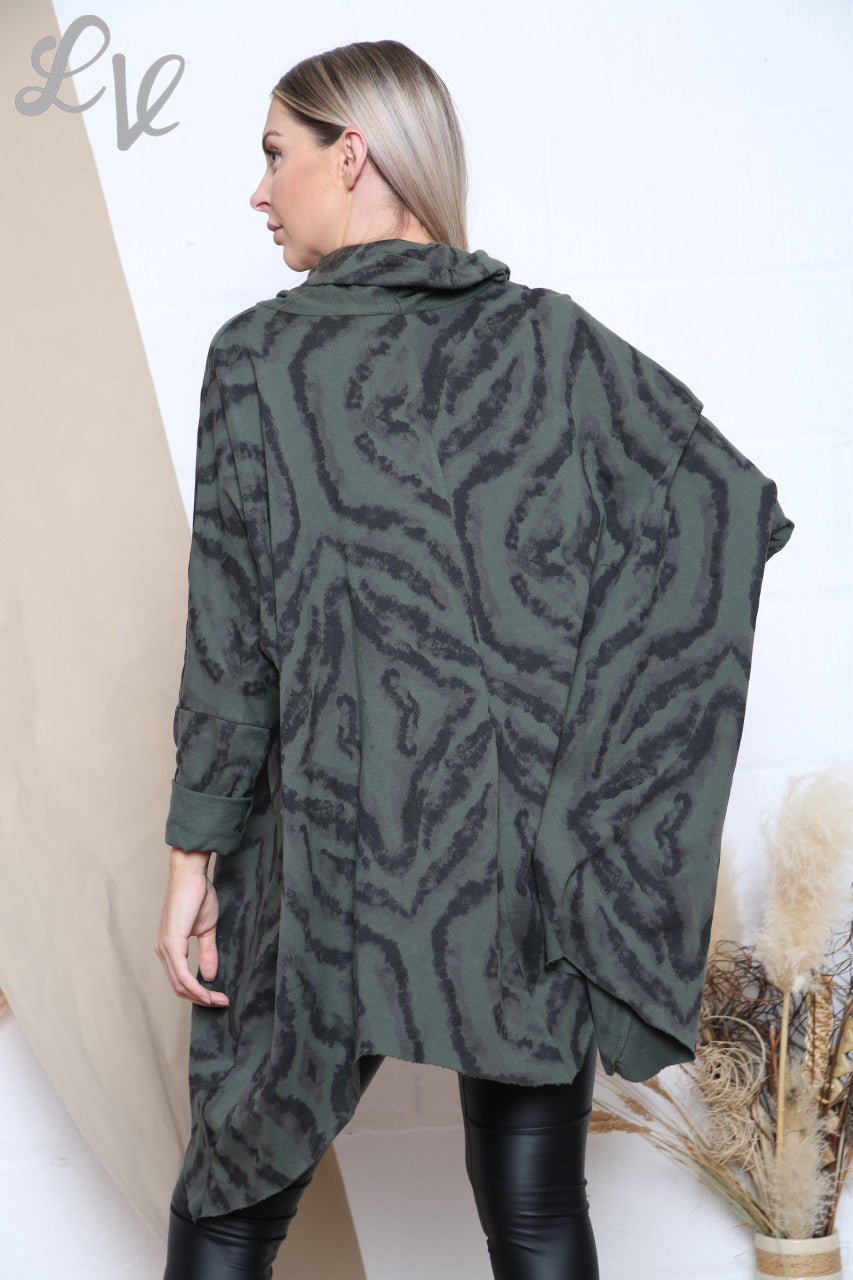 Ladies Geometric Print Cowl Neck Tunic Top Khaki Unit Price £12.99
