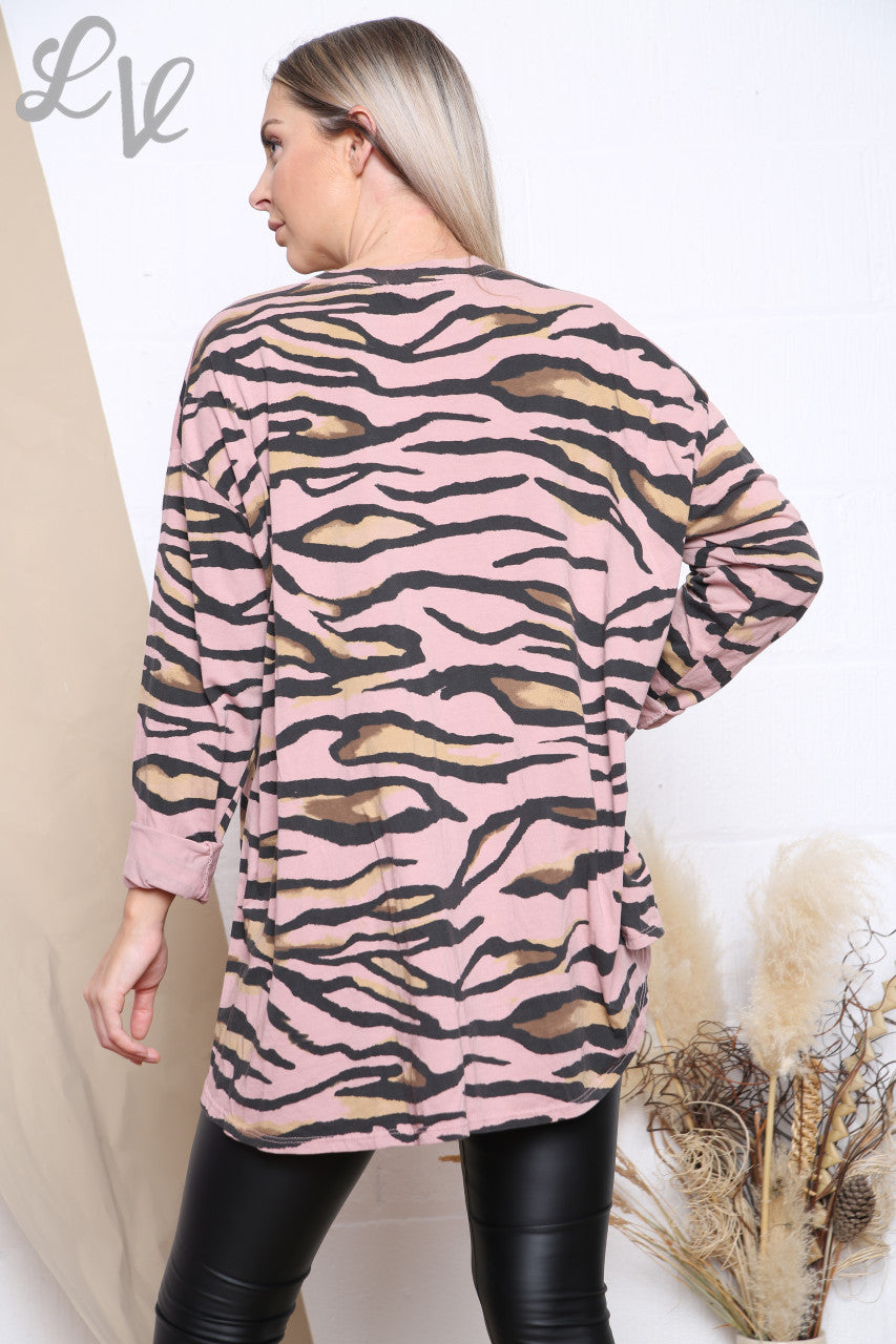 Ladies Tiger Print Top Dusty Pink Unit Price £9.99