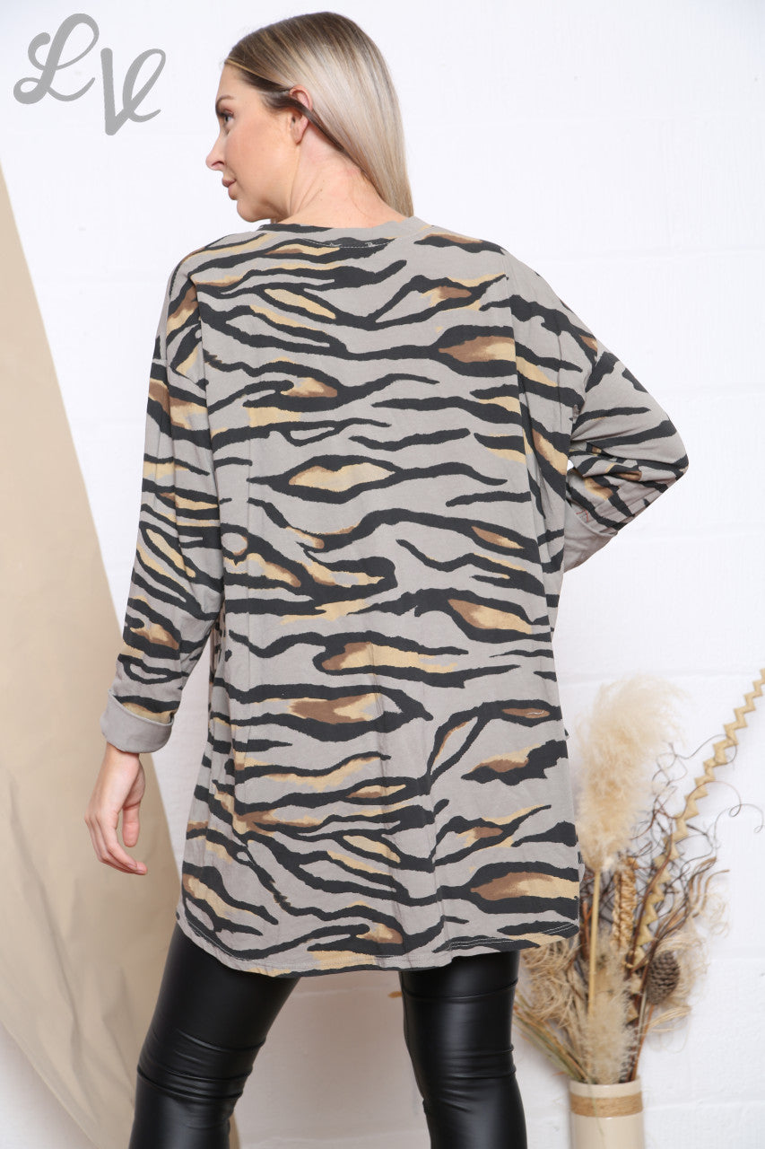 Ladies Tiger Print Top Taupe Unit Price £6.99