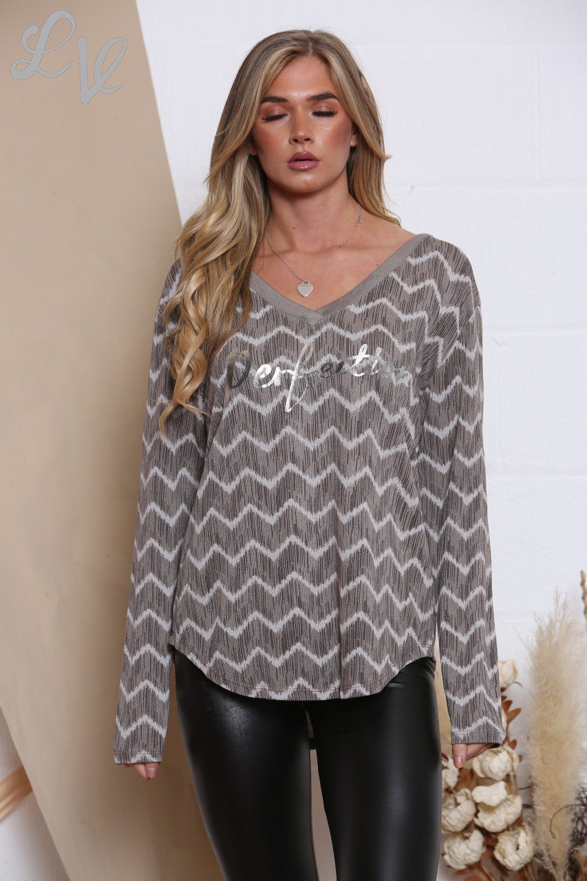 Ladies Foil Perfection Zig Zag Top Taupe Unit Price WAS £12.99 NOW £4.99