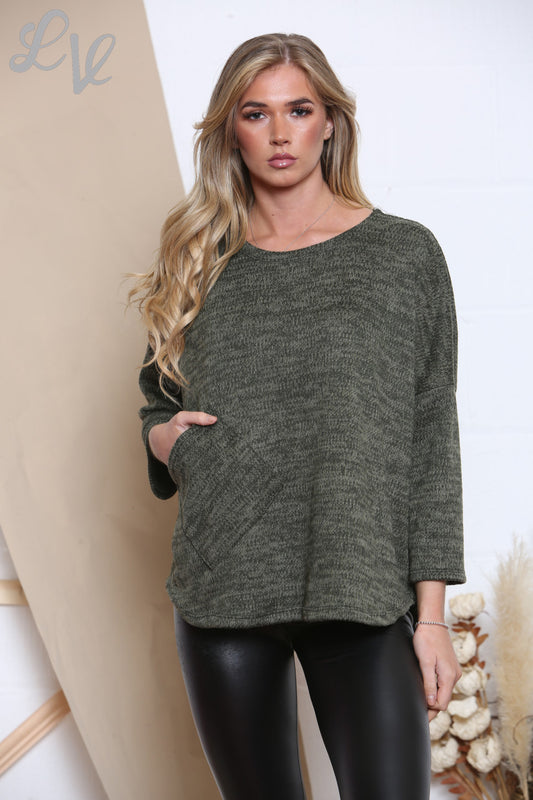 Ladies Marl Pocket Detail Top Khaki Unit Price £7.99