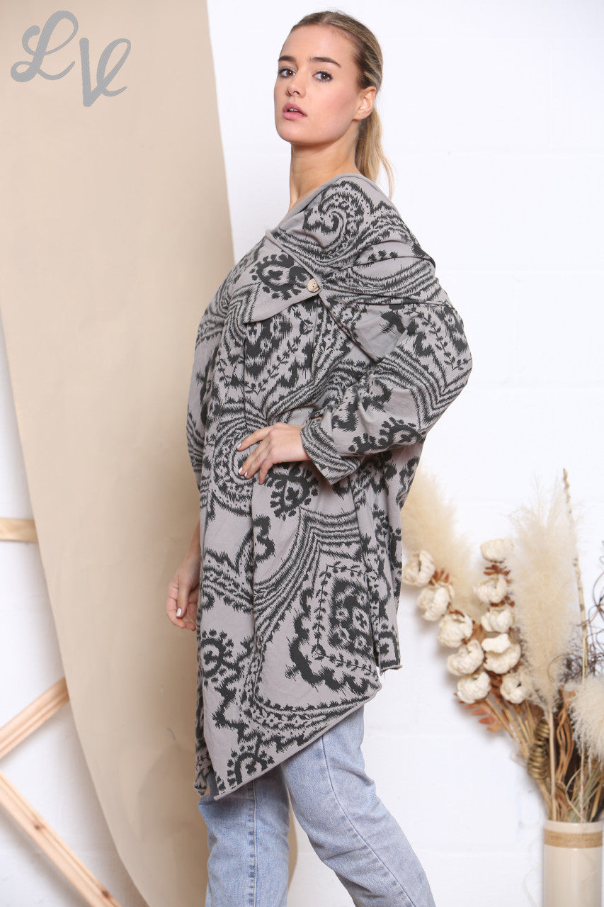 Dames Paisley Print Overslag & Jasje met knoopsluiting Taupe