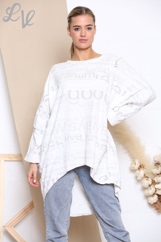 Dames Woorden Print Sweatshirt Top Wit
