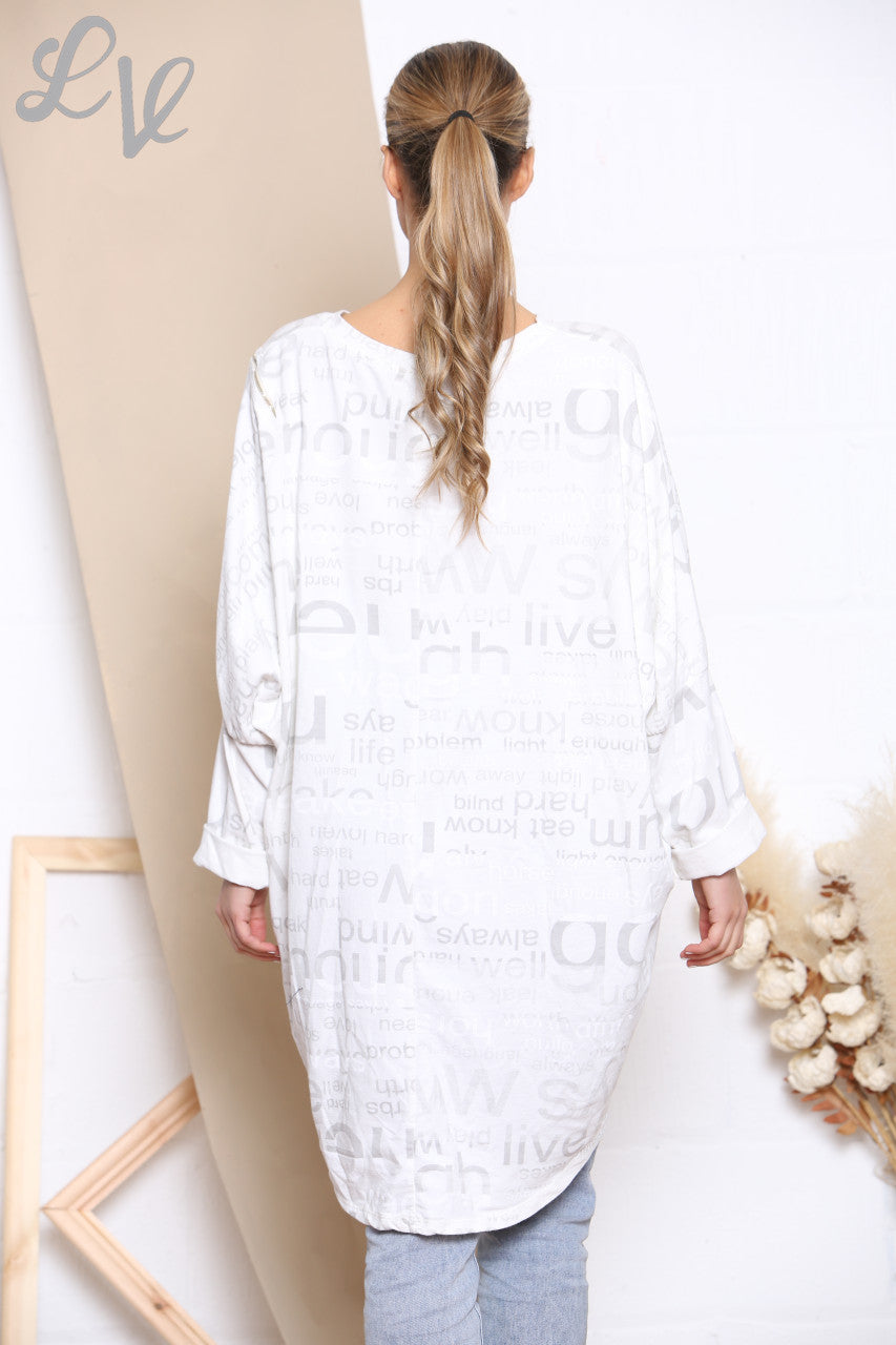 Ladies Words Print Sweatshirt Top White