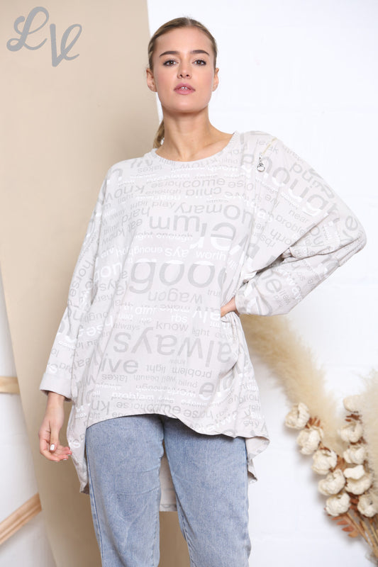 Dames Sweatshirt met Tekstprint - Steen