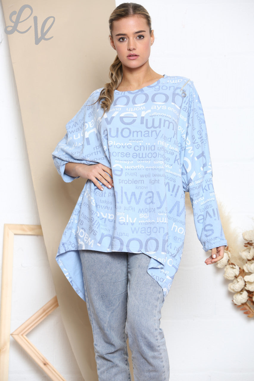 Dames Woorden Print Sweatshirt Top Hemelsblauw