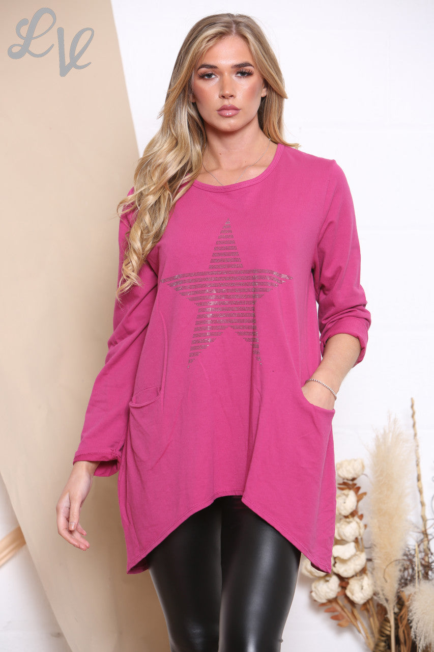 Ladies Sequin Star Top With Pockets Cerise Unit Price £9.99