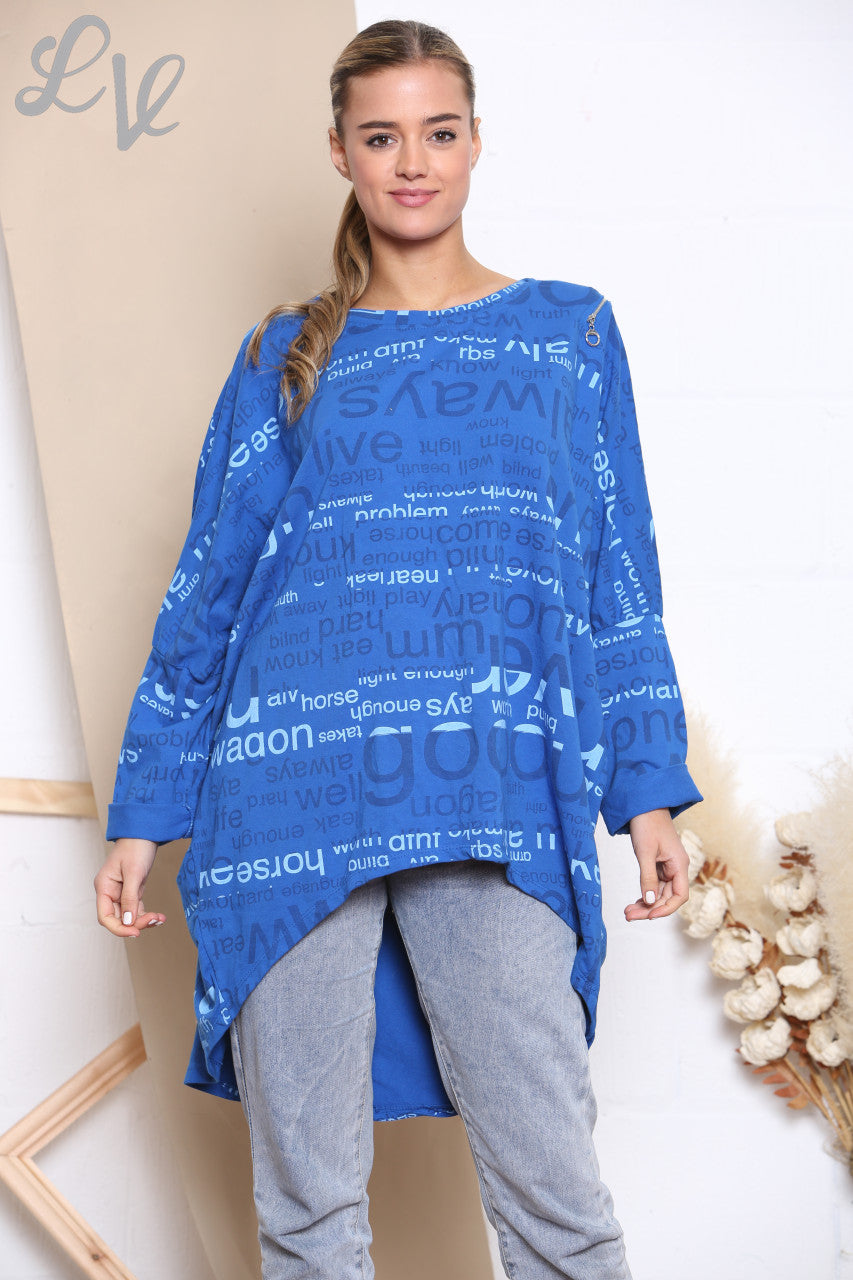 Dames Words Print Sweatshirt Top Koningsblauw
