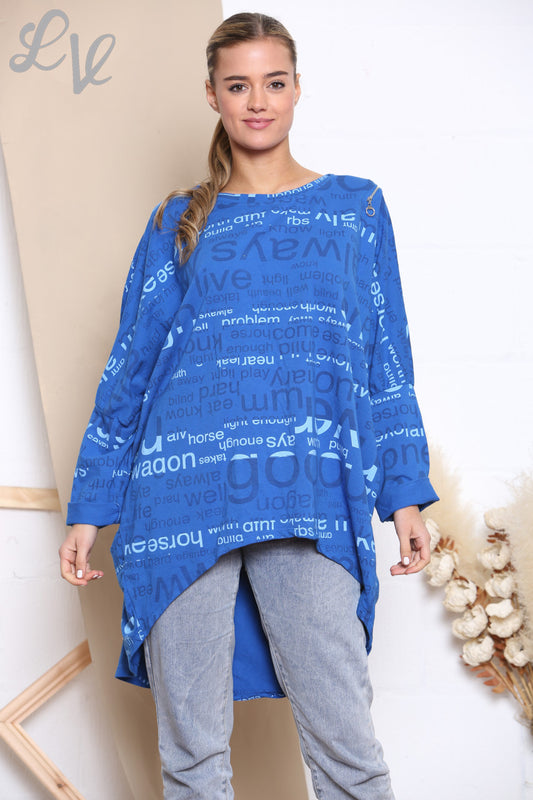 Dames Words Print Sweatshirt Top Koningsblauw