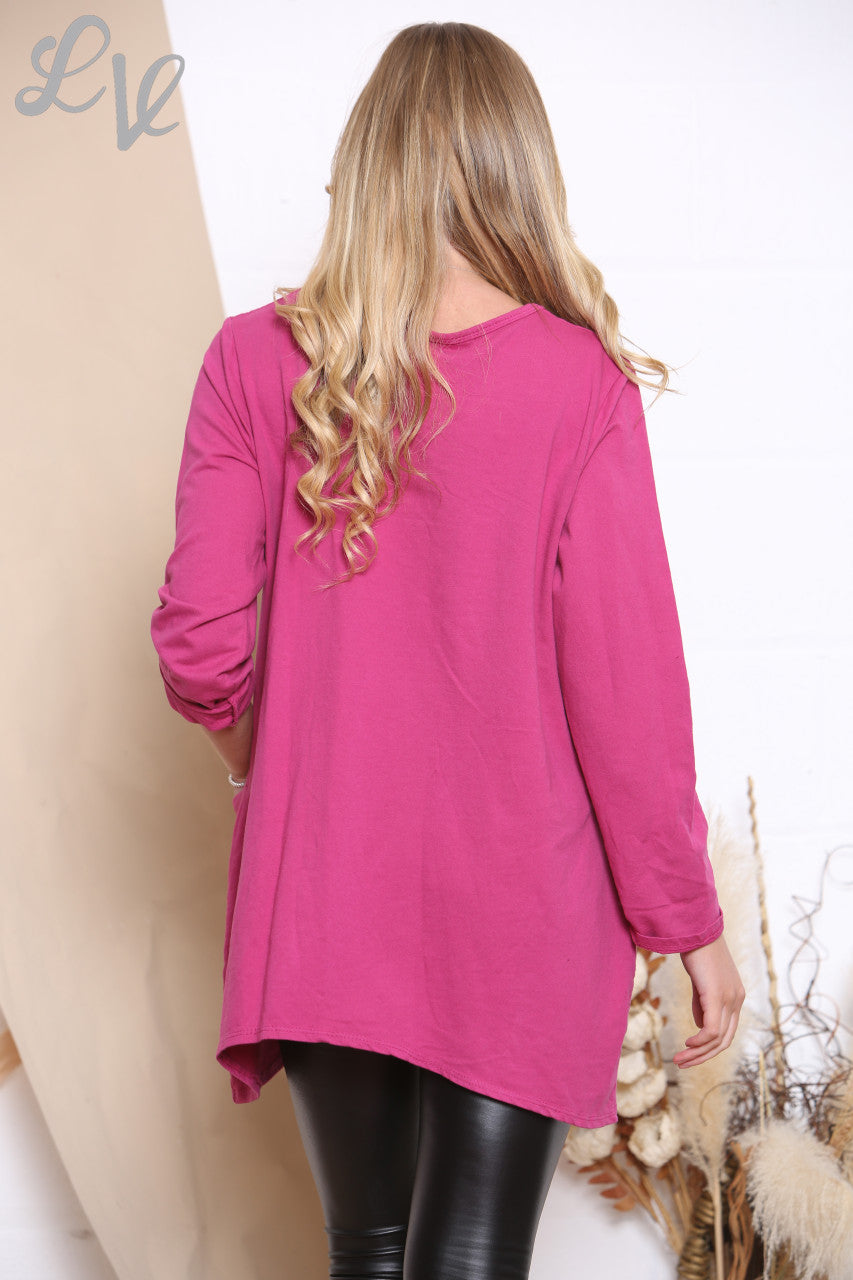 Ladies Sequin Star Top With Pockets Cerise Unit Price £9.99