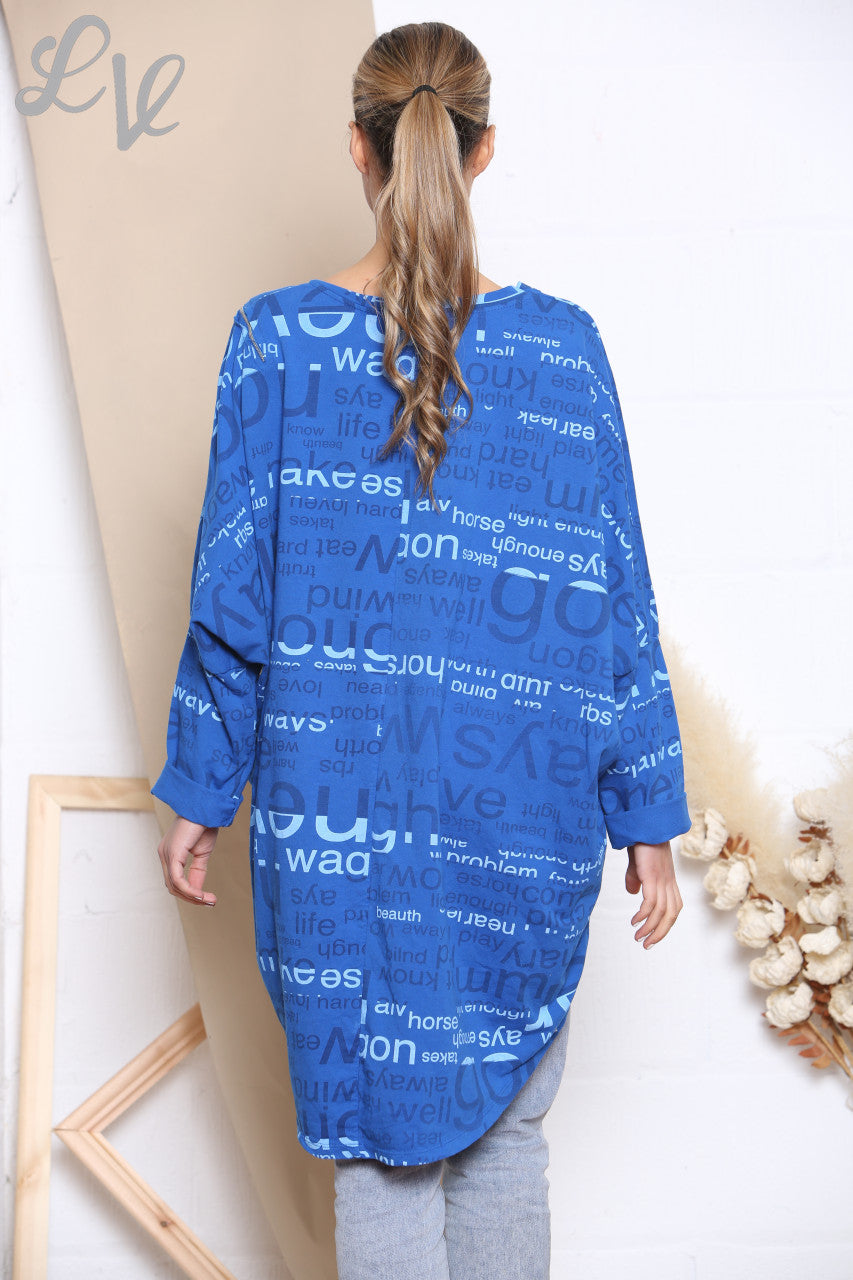 Dames Words Print Sweatshirt Top Koningsblauw