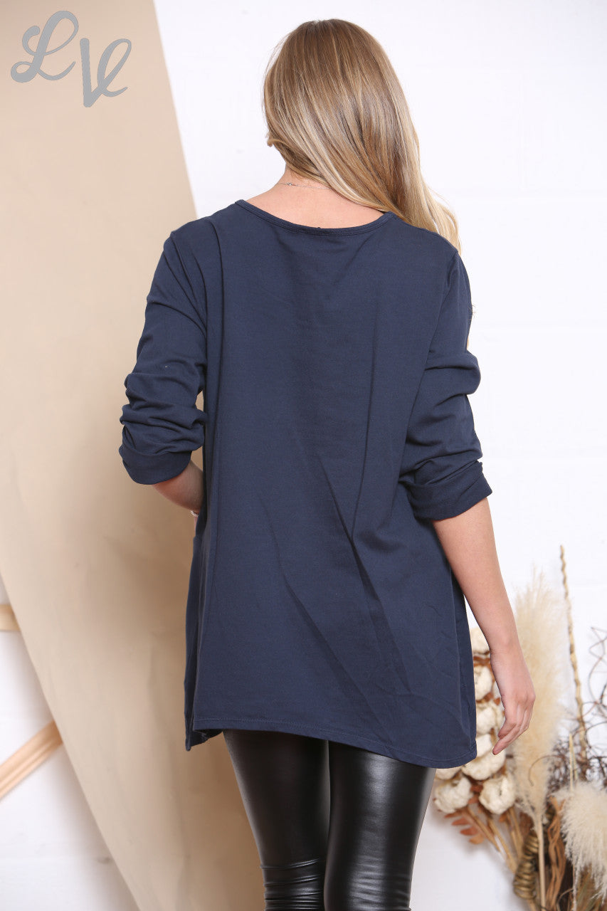 Dames Sequin Ster Top Met Zakken Marine Stukprijs € 9,99