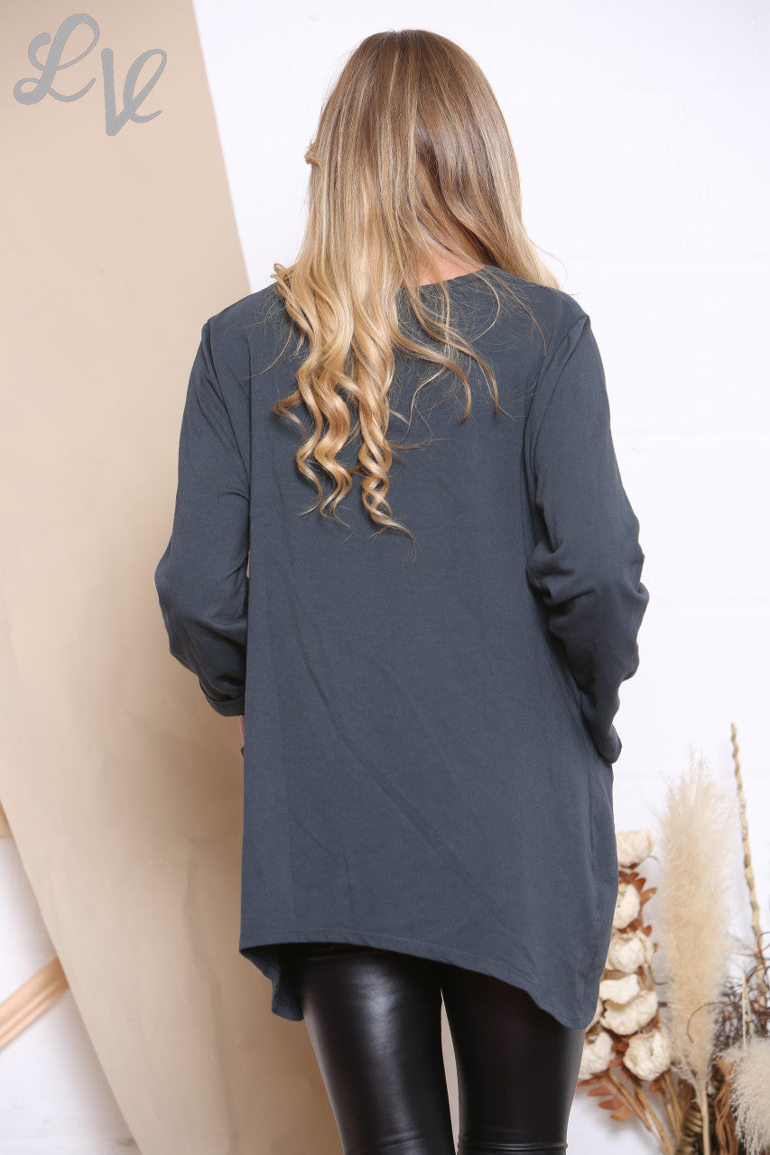 Ladies Sequin Star Top With Pockets Charcoal Unit Price £9.99