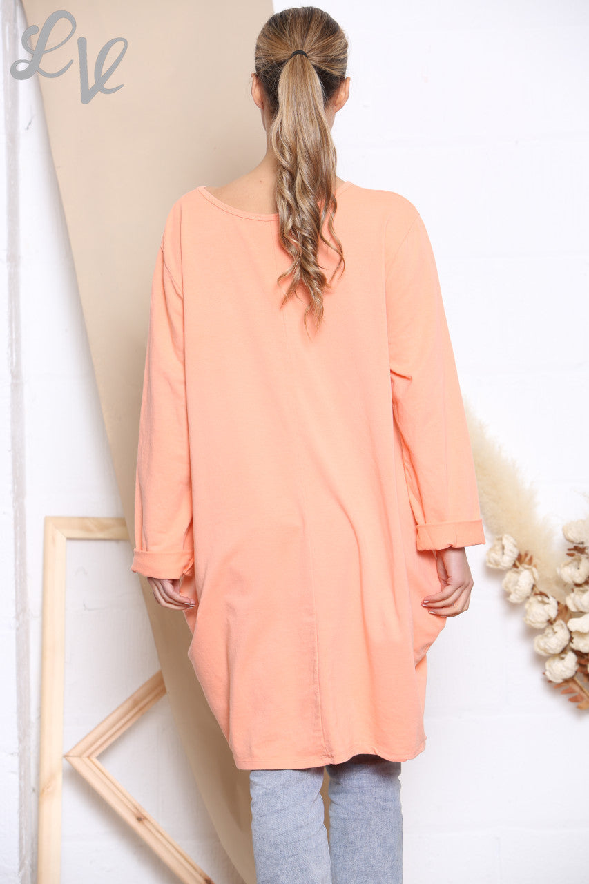 Dames Sweatshirt Top met Vierkante Folie Ster Koraal