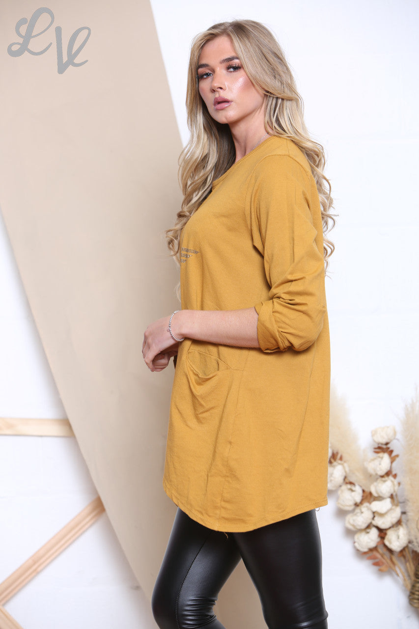Ladies Sequin Star Top With Pockets Mustard Unit Price £9.99