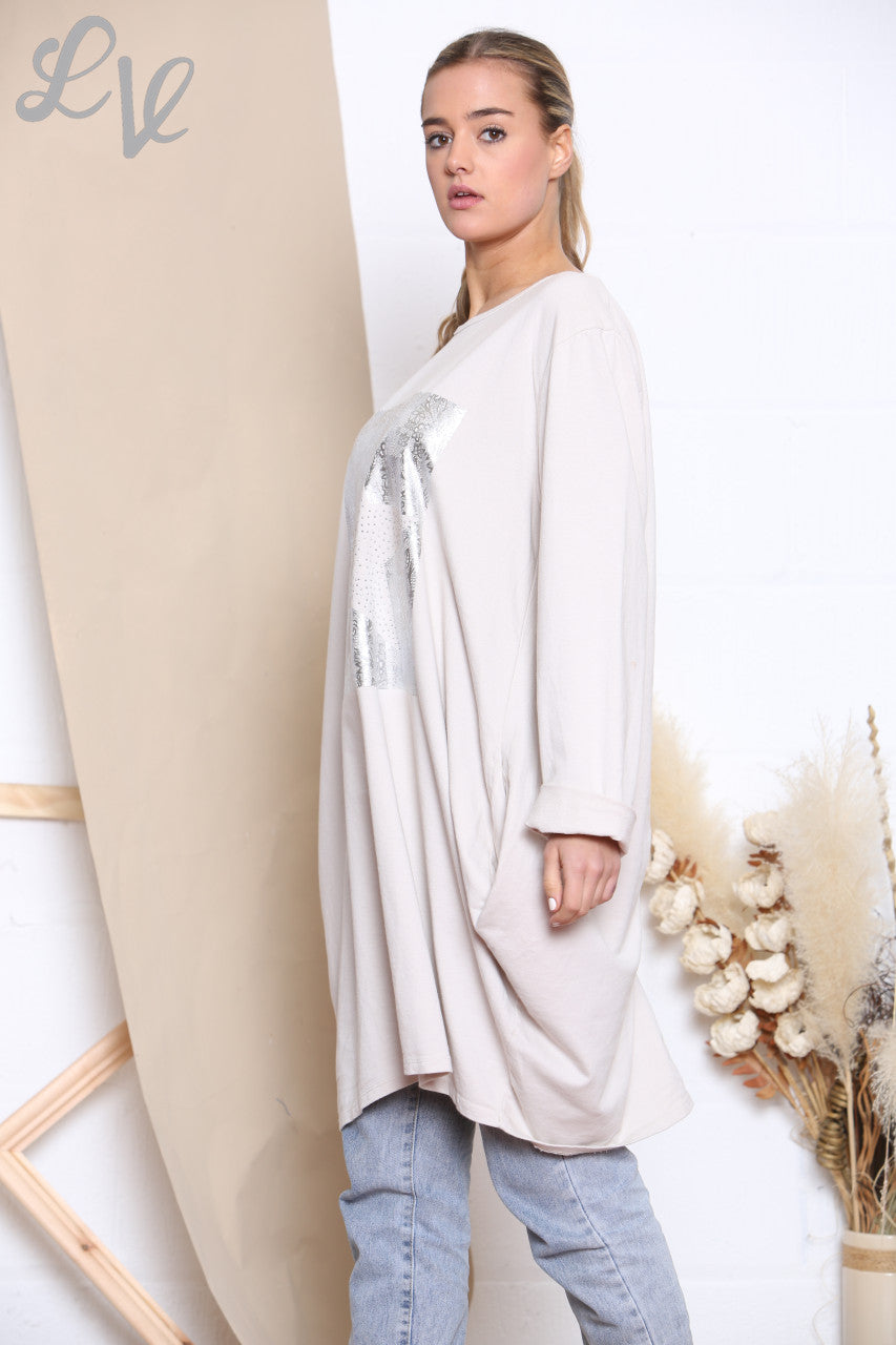Dames Sweatshirt Top met Vierkante Folie Ster Steen