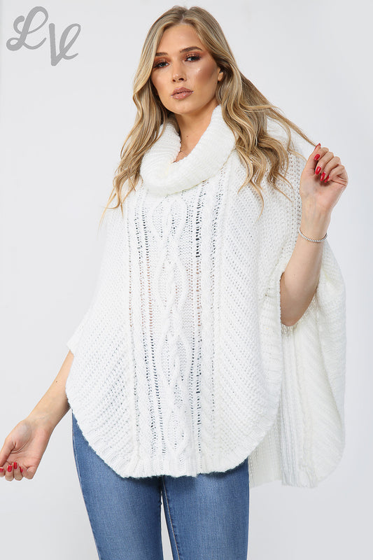 Dames Kabelgebreide Colponcho Crème