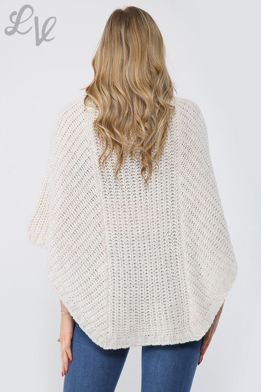 Dames Kabelgebreide Colponcho Haver (Hafer)