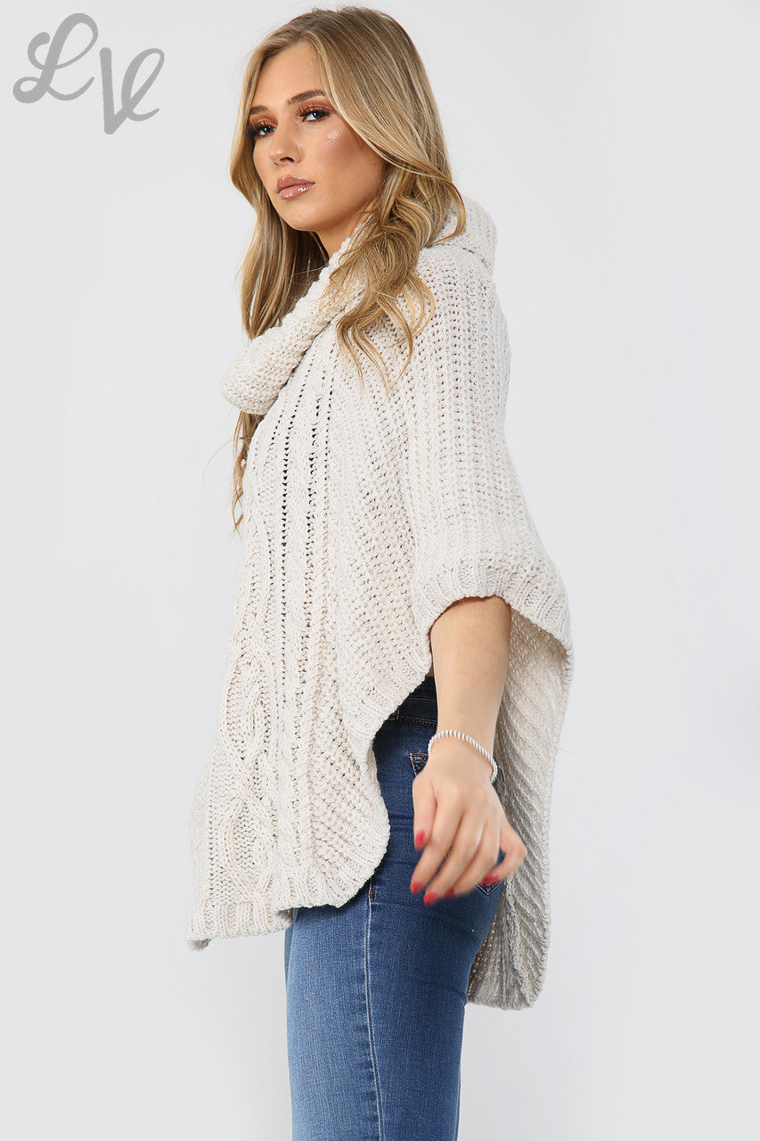 Dames Kabelgebreide Colponcho Haver (Hafer)