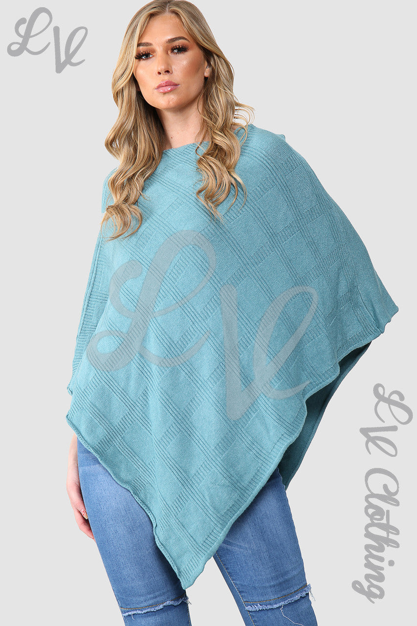 Ladies Diamond Imprint Knitted Poncho Cape Tiffany - Unit Price £10.99