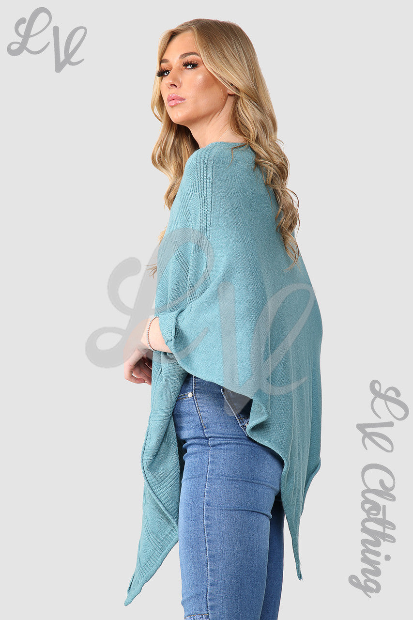 Ladies Diamond Imprint Knitted Poncho Cape Tiffany - Unit Price £10.99