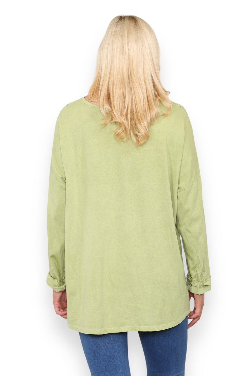ANGLAISE SHOULDER & HEM DETAIL TOP LIME