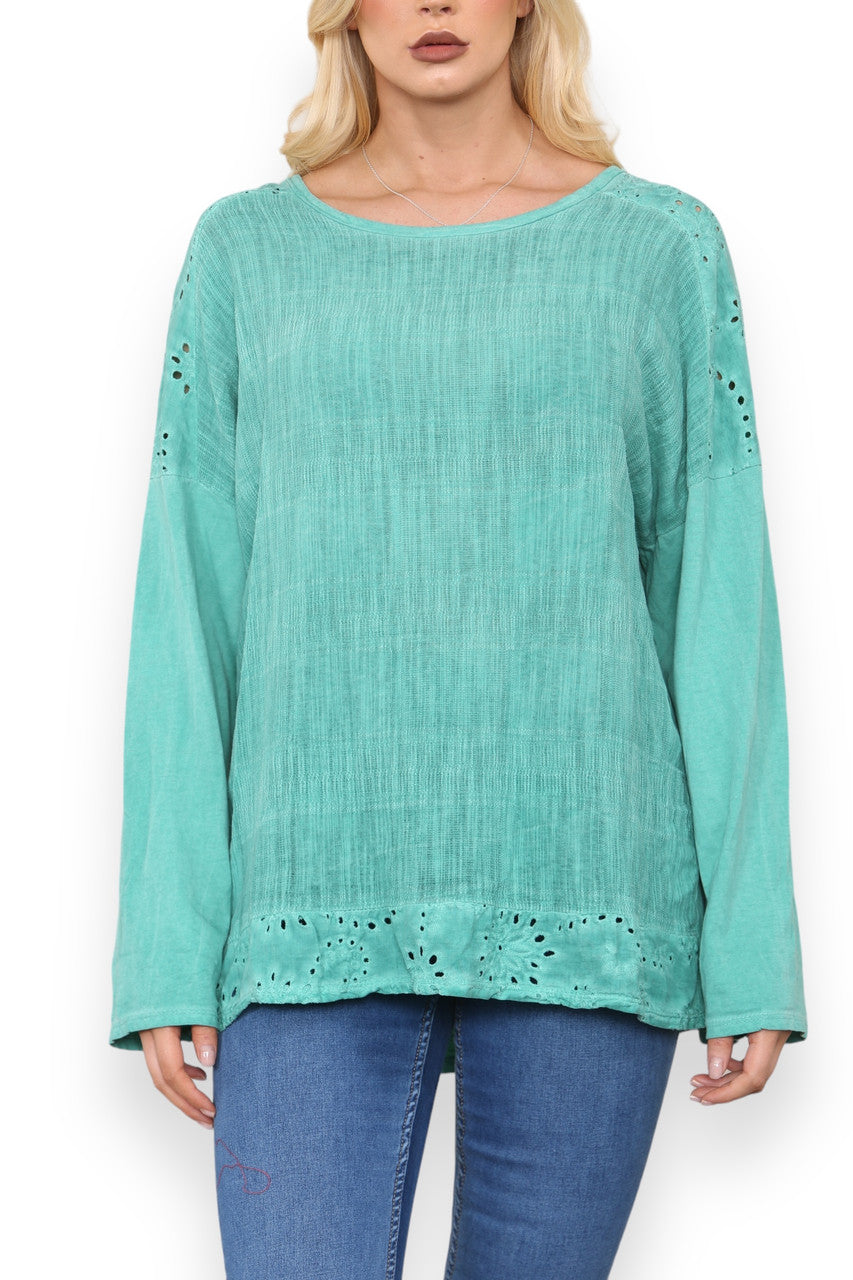 ANGLAISE SCHOUDER & ZOOM DETAIL TOP PAARSBLAUW