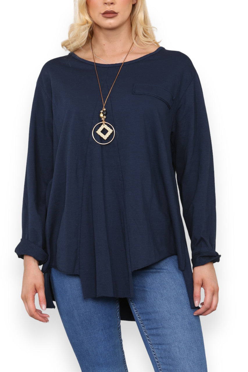 FAUX POCKET SWEATSHIRT TOP NAVY