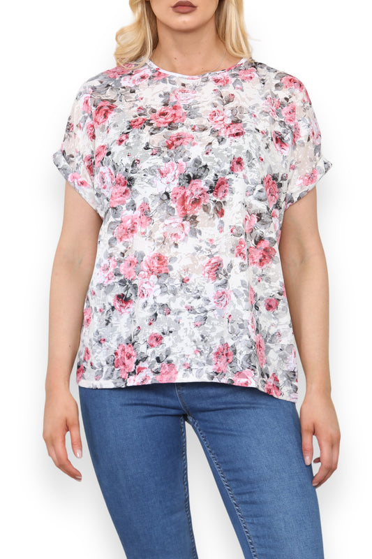 BURNOUT TOP MET ROZENPRINT WIT