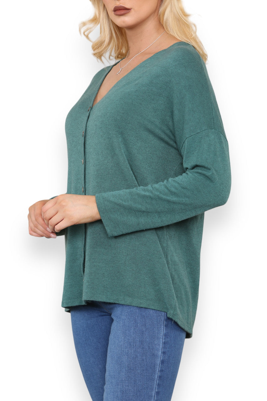 PLAIN BUTTON FRONT CARDIGAN TOP GREEN