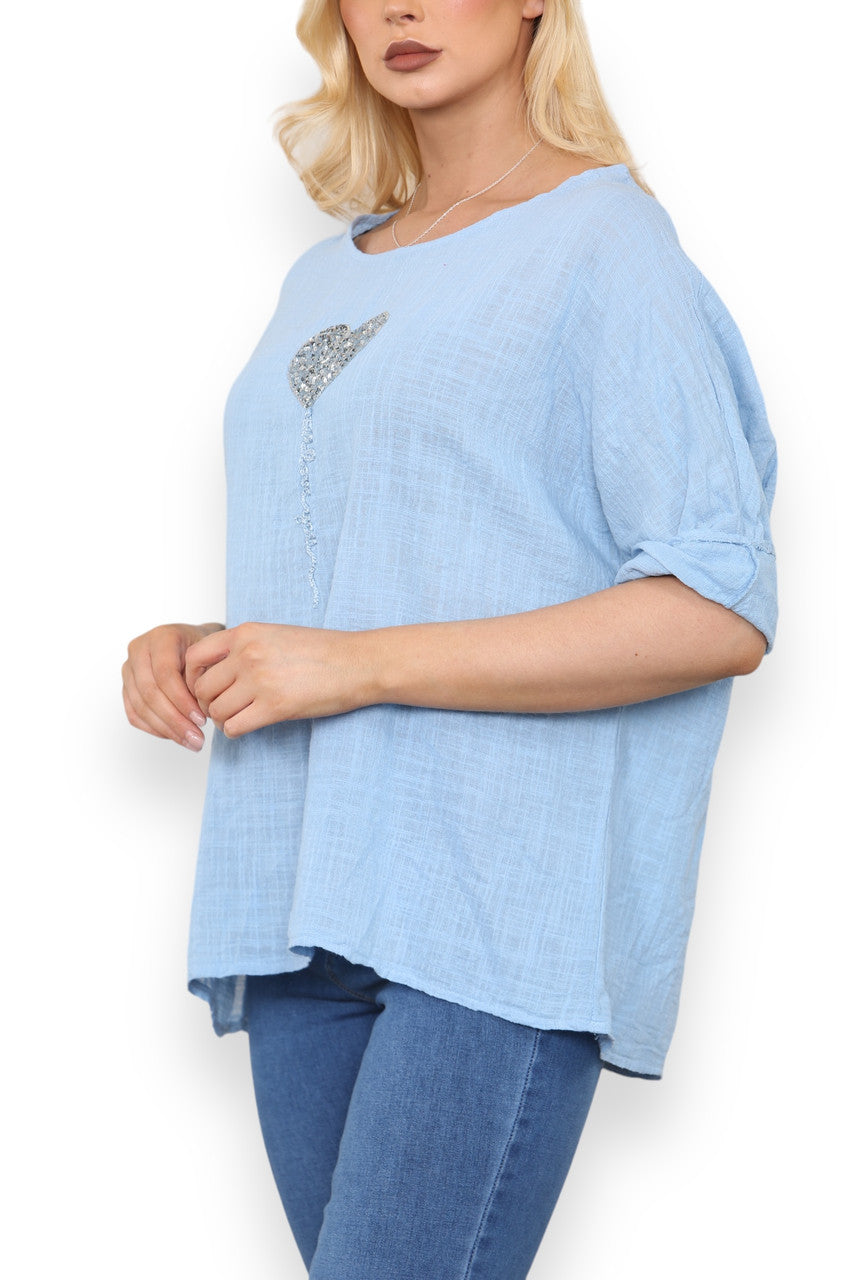 BALLOON HEART SEQUIN TOP SKY BLUE