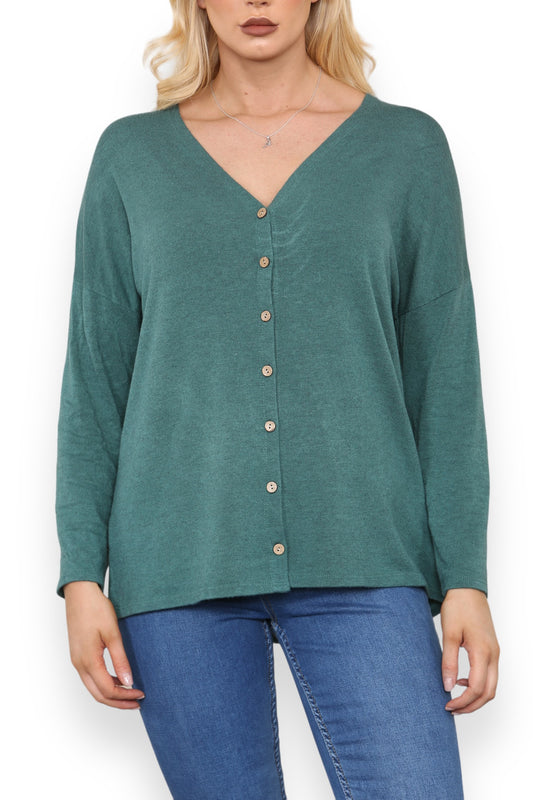 PLAIN BUTTON FRONT CARDIGAN TOP GREEN