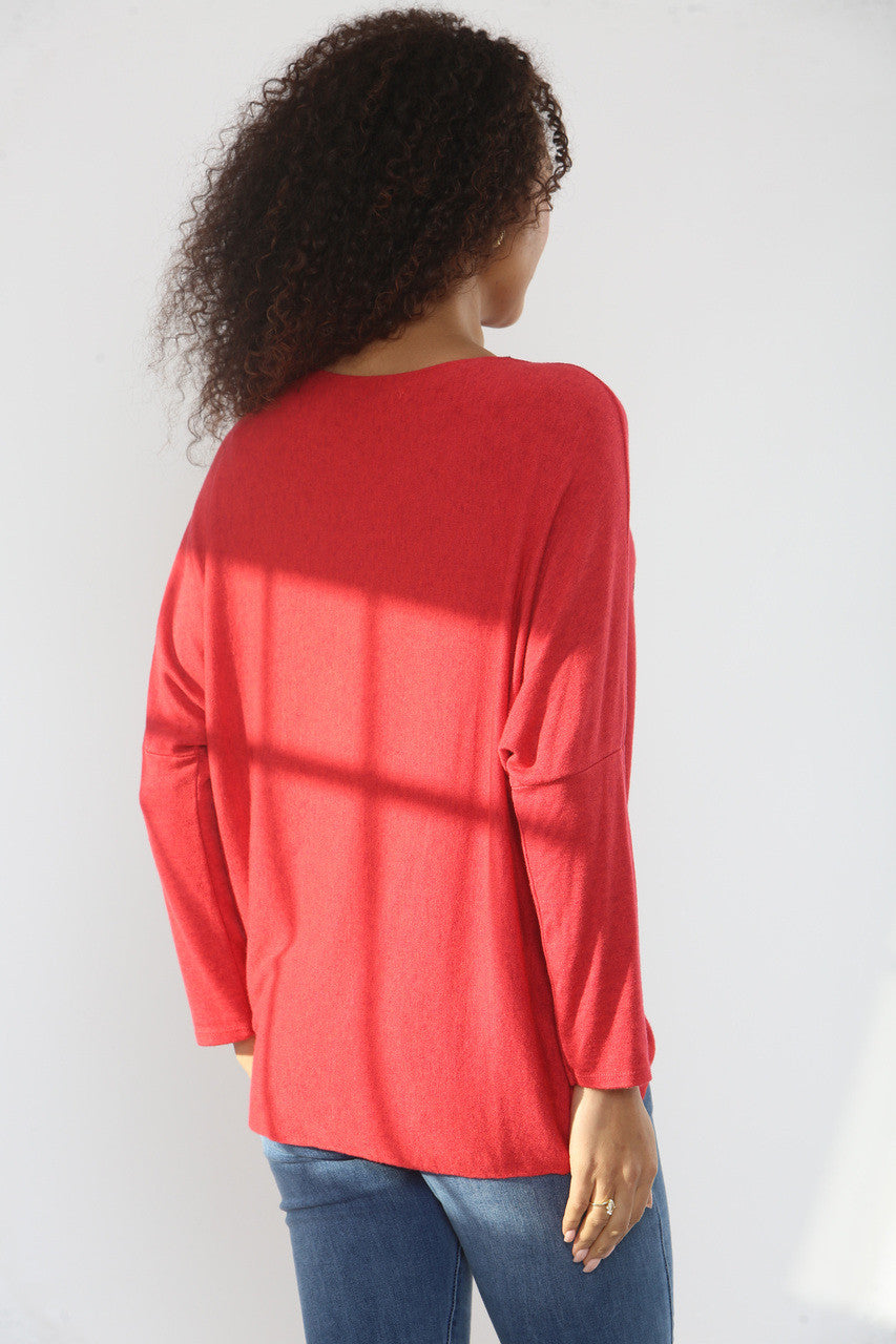SEQUIN DOUBLE STARS SPARKLE FINE KNIT JUMPER TOP RED